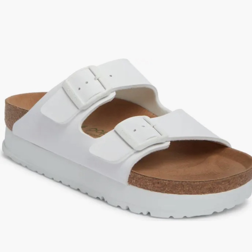 Birkenstock White Two-Strap Slide Sandals